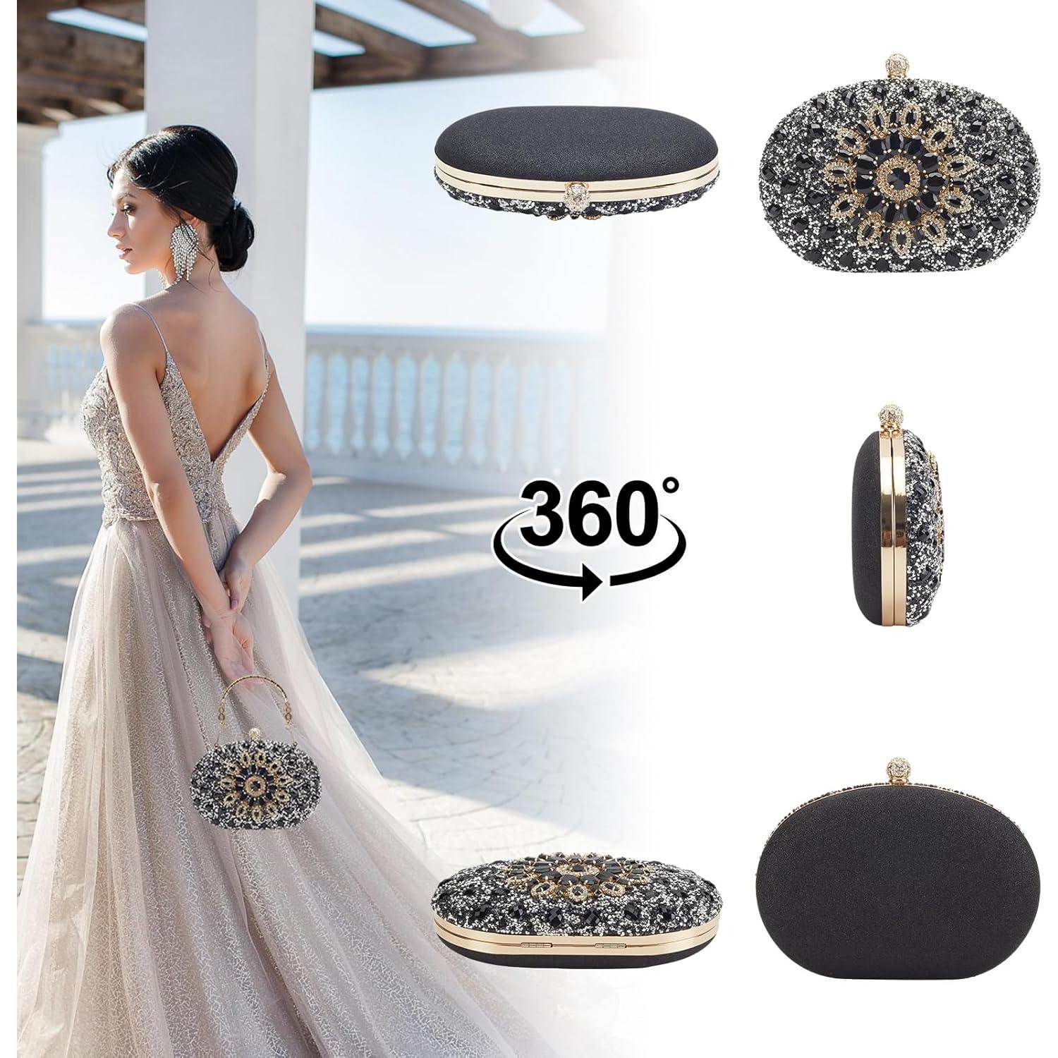 Bolso de mano de noche Suhatjia con strass negro 20x14 cm