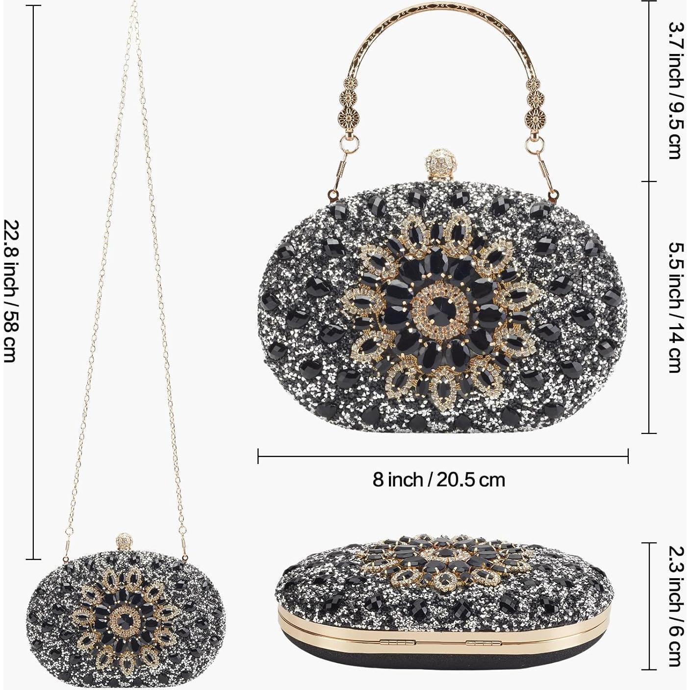 Bolso de mano de noche Suhatjia con strass negro 20x14 cm