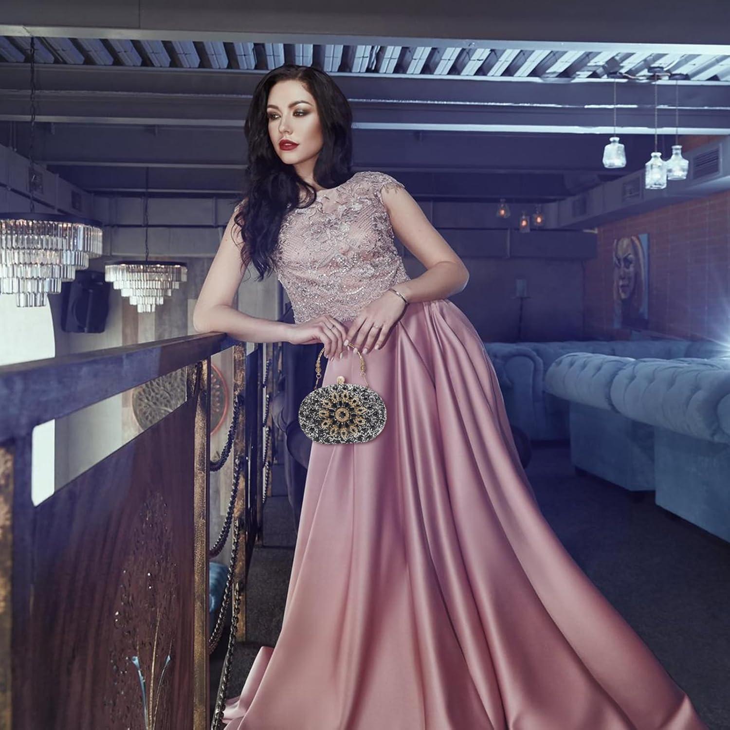 Bolso de mano de noche Suhatjia con strass negro 20x14 cm