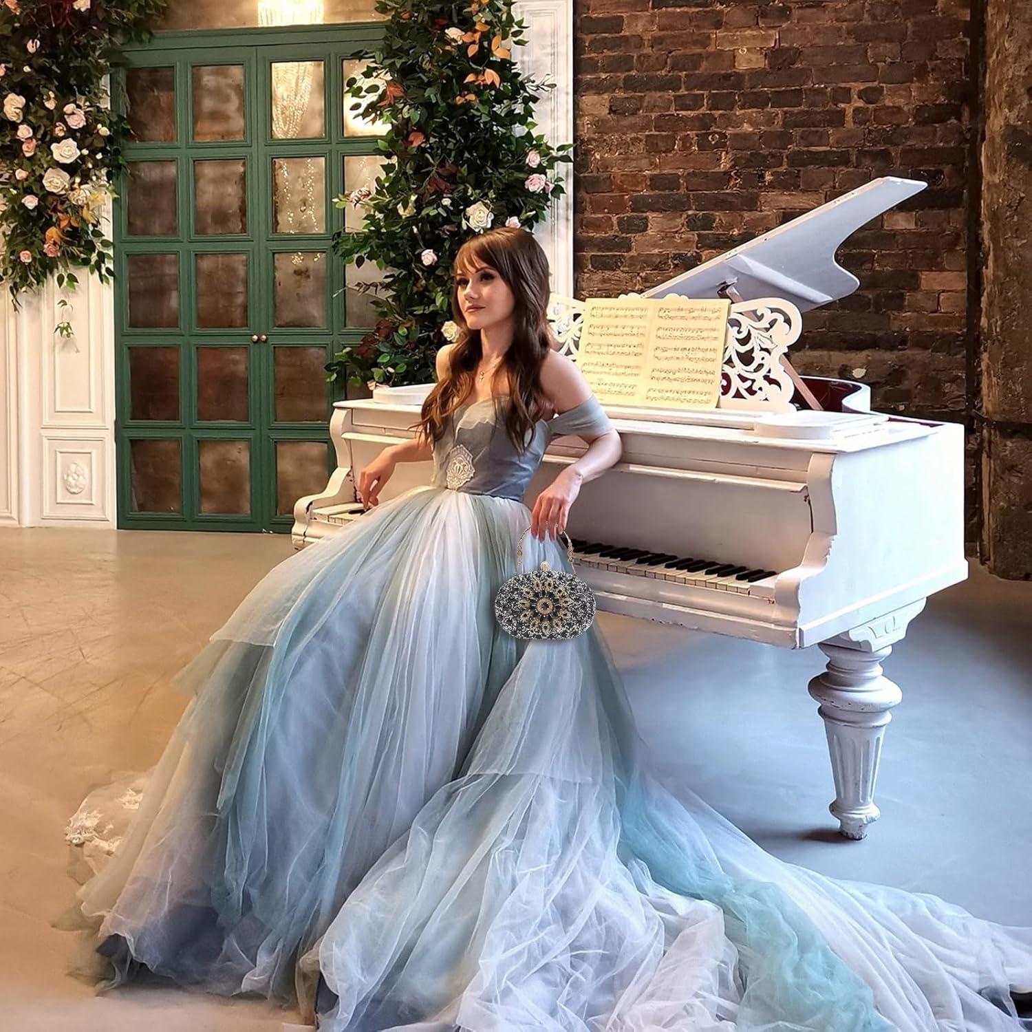 Bolso de mano de noche Suhatjia con strass negro 20x14 cm