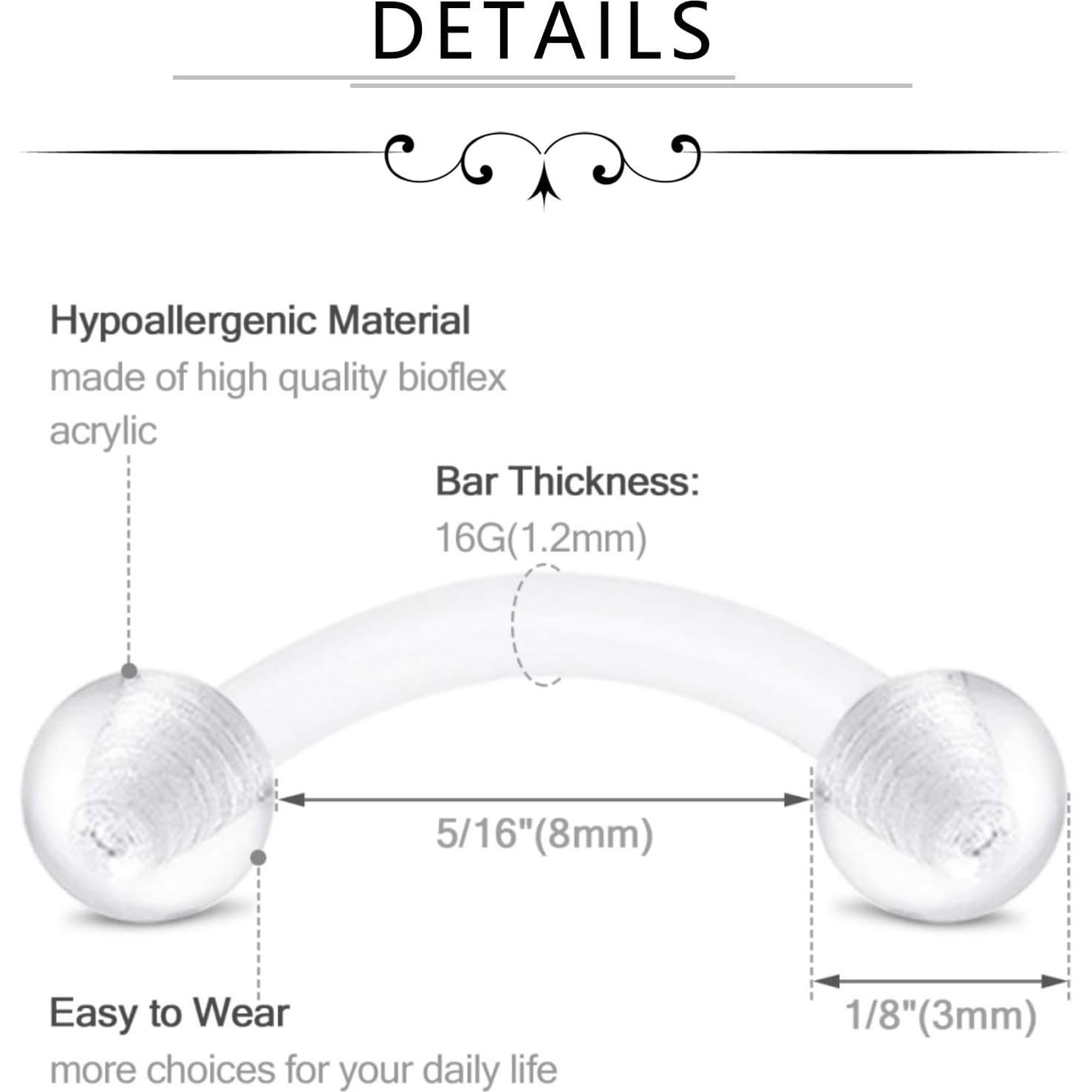 Aretes de Plástico Hipoalergénico FECTAS 16G 8mm 15PCS