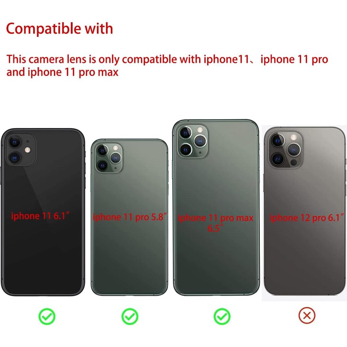 Reemplazo Lente de Cámara Trasera Original Perzework para iPhone 11 Pro Max/Pro - 2 Set con Adhesivo y Kit de Herramientas