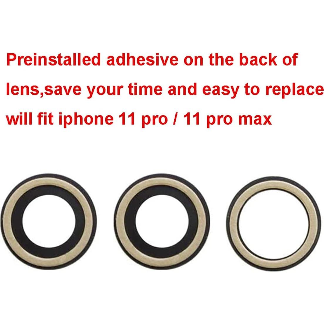 Reemplazo Lente de Cámara Trasera Original Perzework para iPhone 11 Pro Max/Pro - 2 Set con Adhesivo y Kit de Herramientas