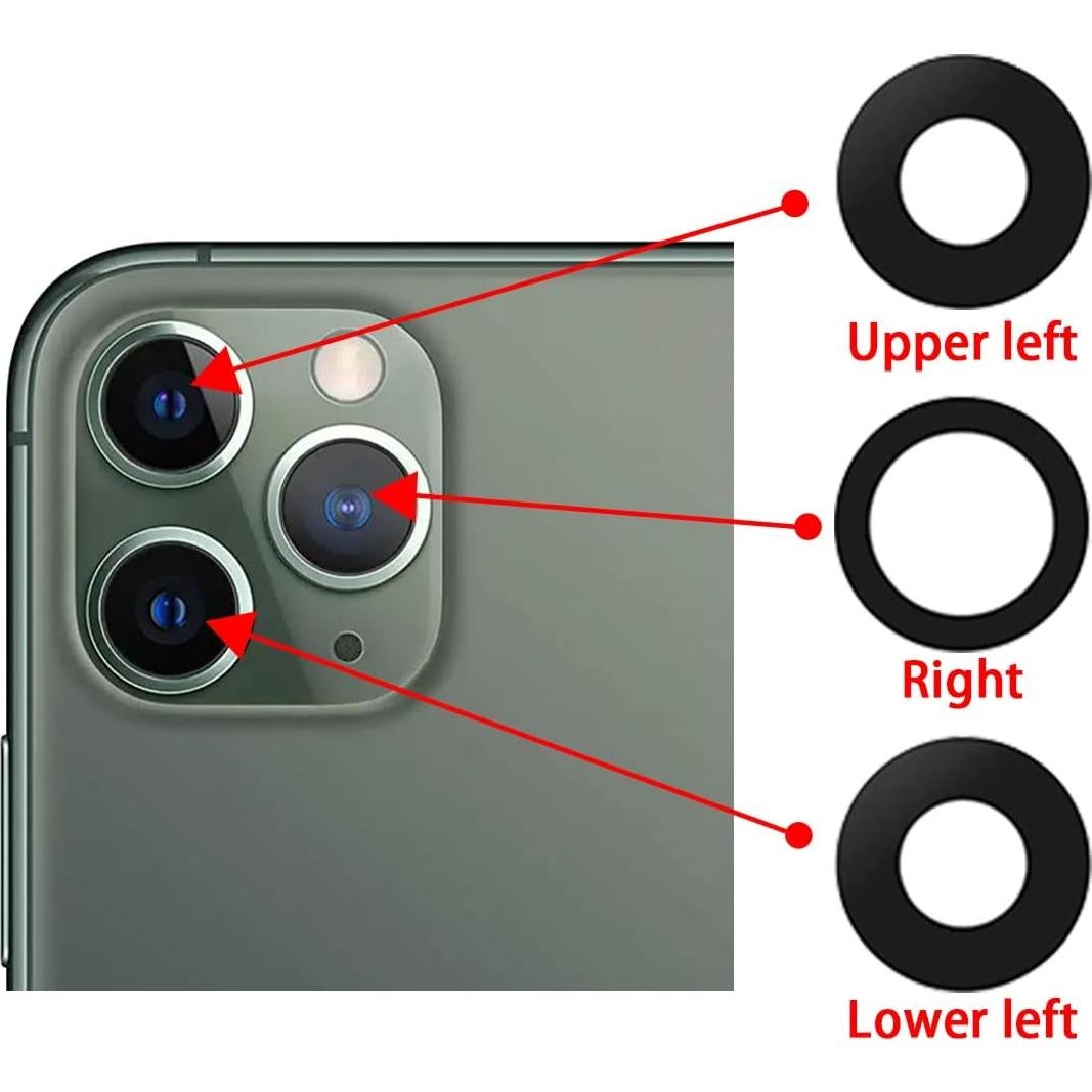 Reemplazo Lente de Cámara Trasera Original Perzework para iPhone 11 Pro Max/Pro - 2 Set con Adhesivo y Kit de Herramientas