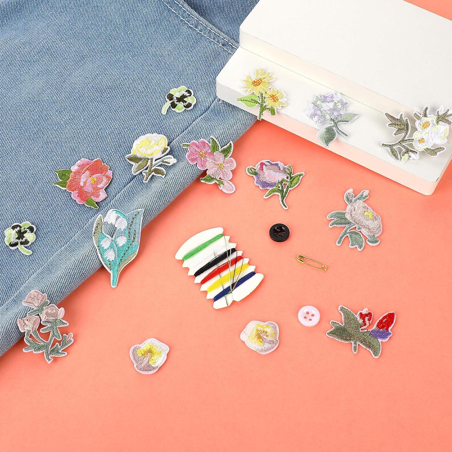 15 Piezas Parche Bordado Flores KALIONE para Planchar y Coser