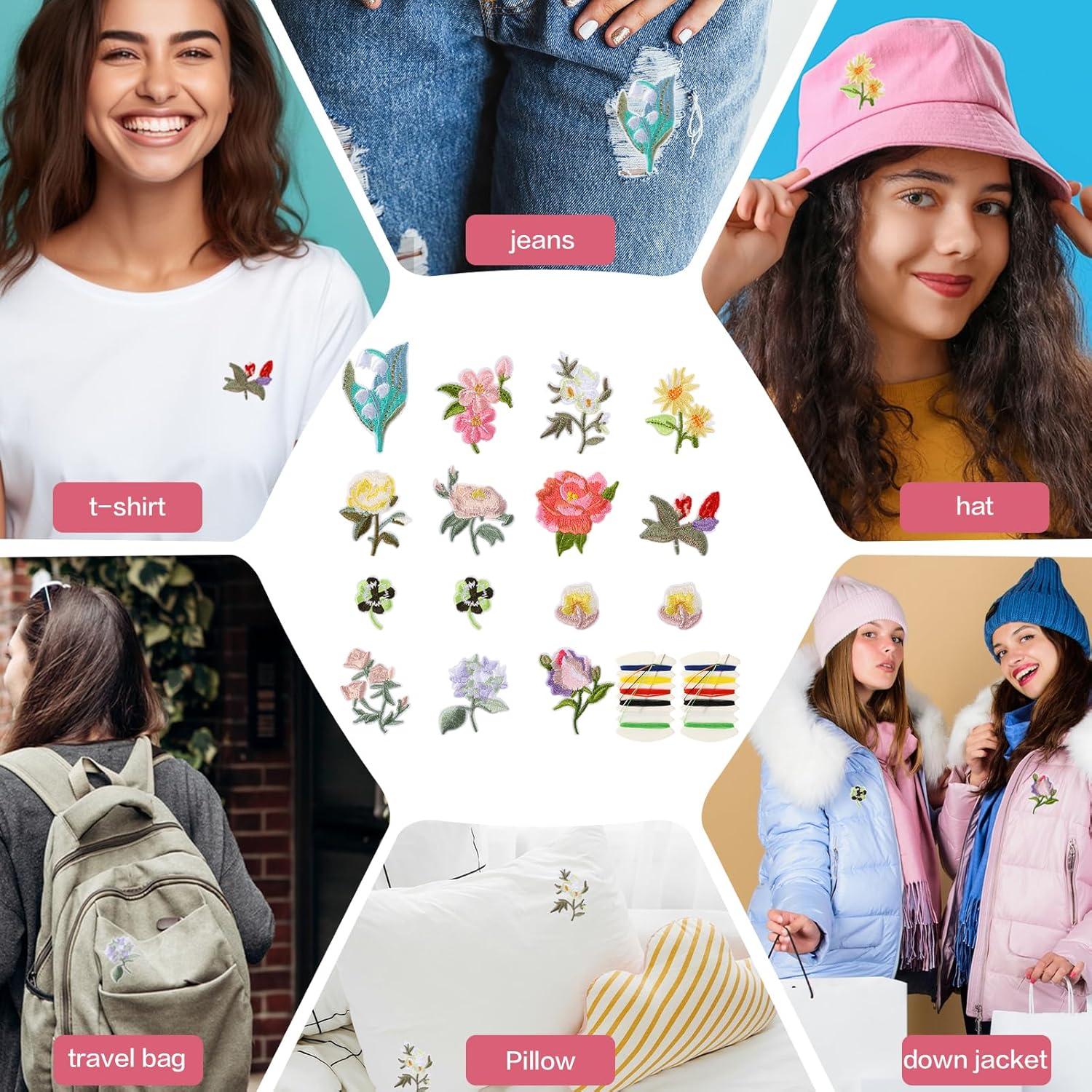 15 Piezas Parche Bordado Flores KALIONE para Planchar y Coser