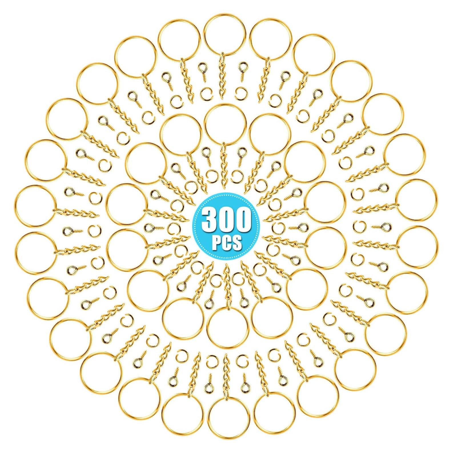 Kit de Anillos para Llaveros PAXCOO 300 Piezas Dorado