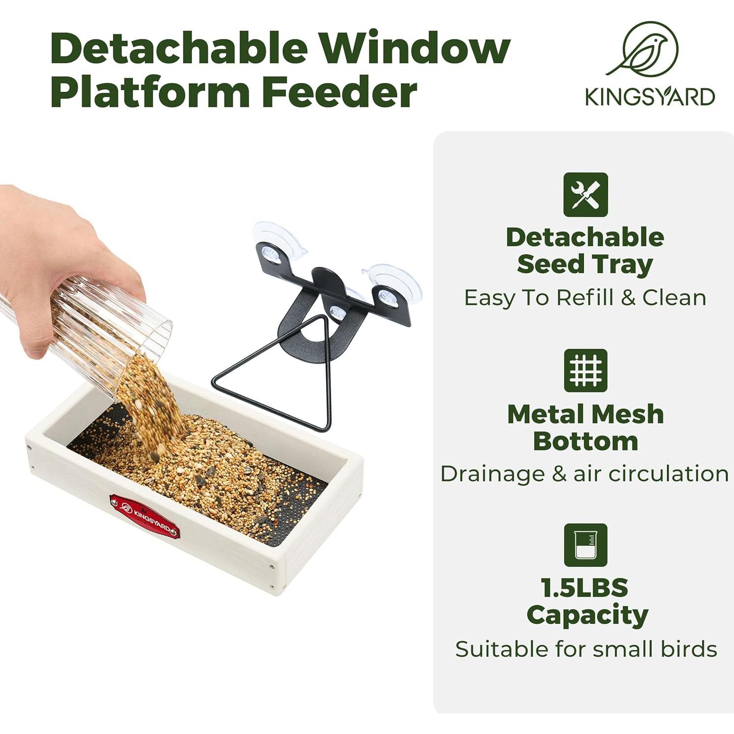 Comedero para Aves de Ventana Kingsyard con Ventosas, Blanco