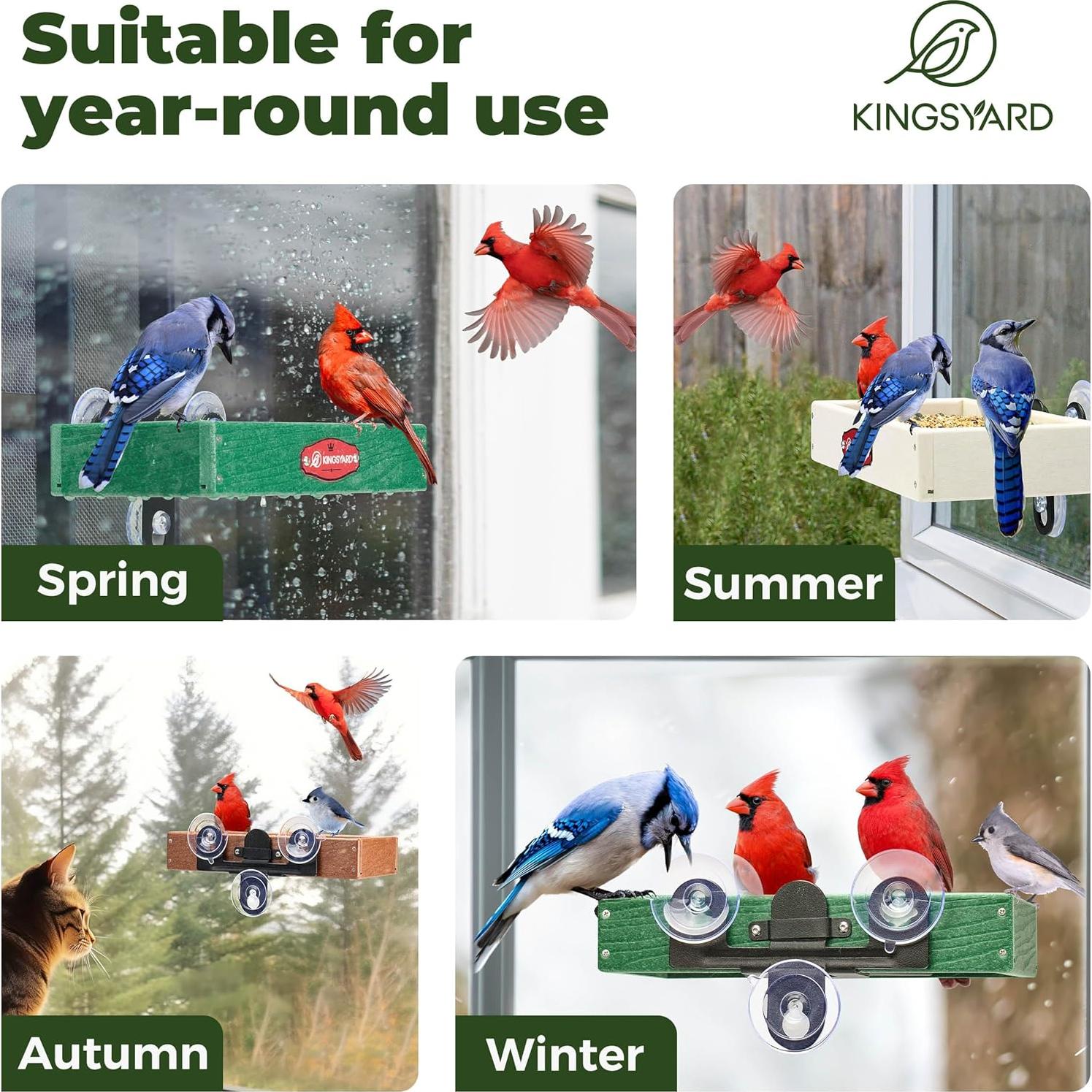 Comedero para Aves de Ventana Kingsyard con Ventosas, Blanco