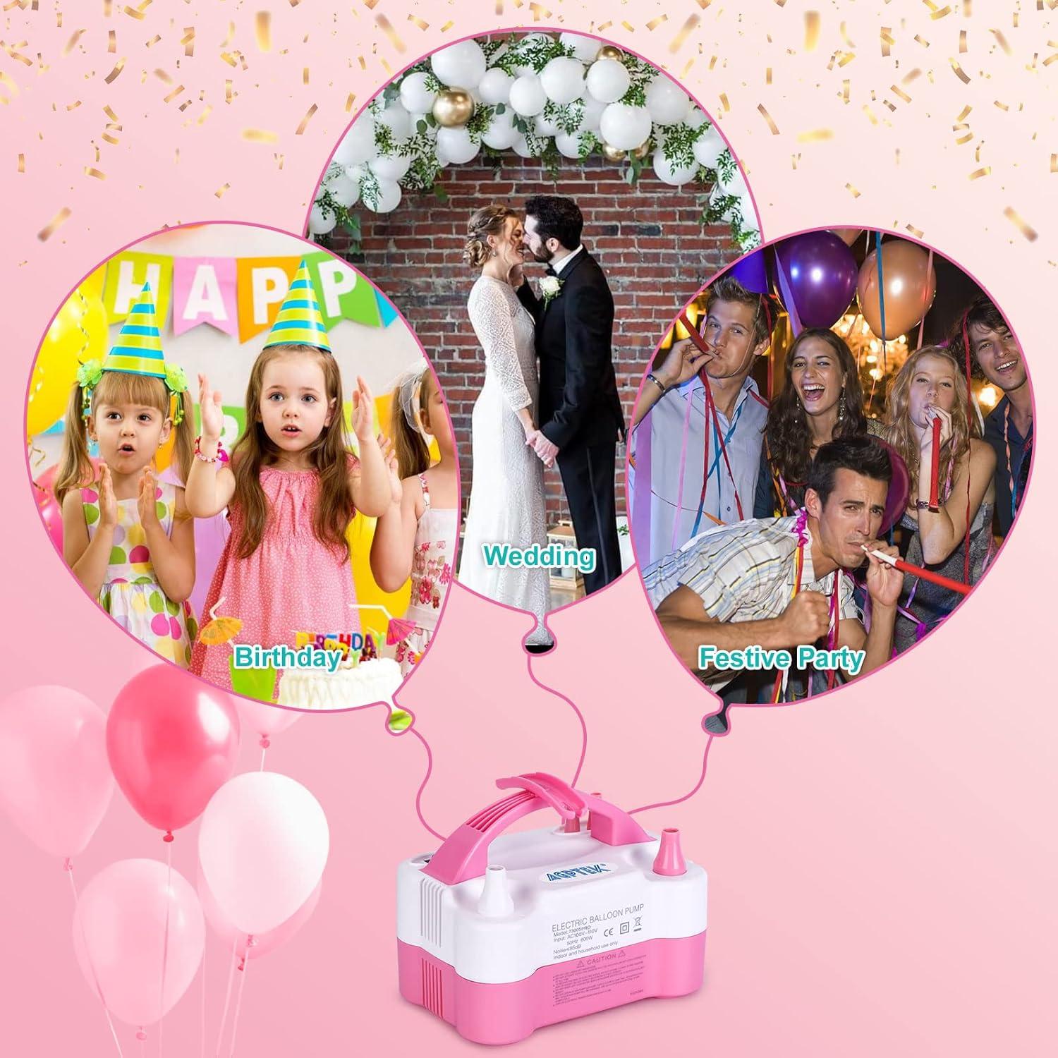 Bomba de Aire Eléctrica AGPtEK para Globos 600W Rosa y Blanca