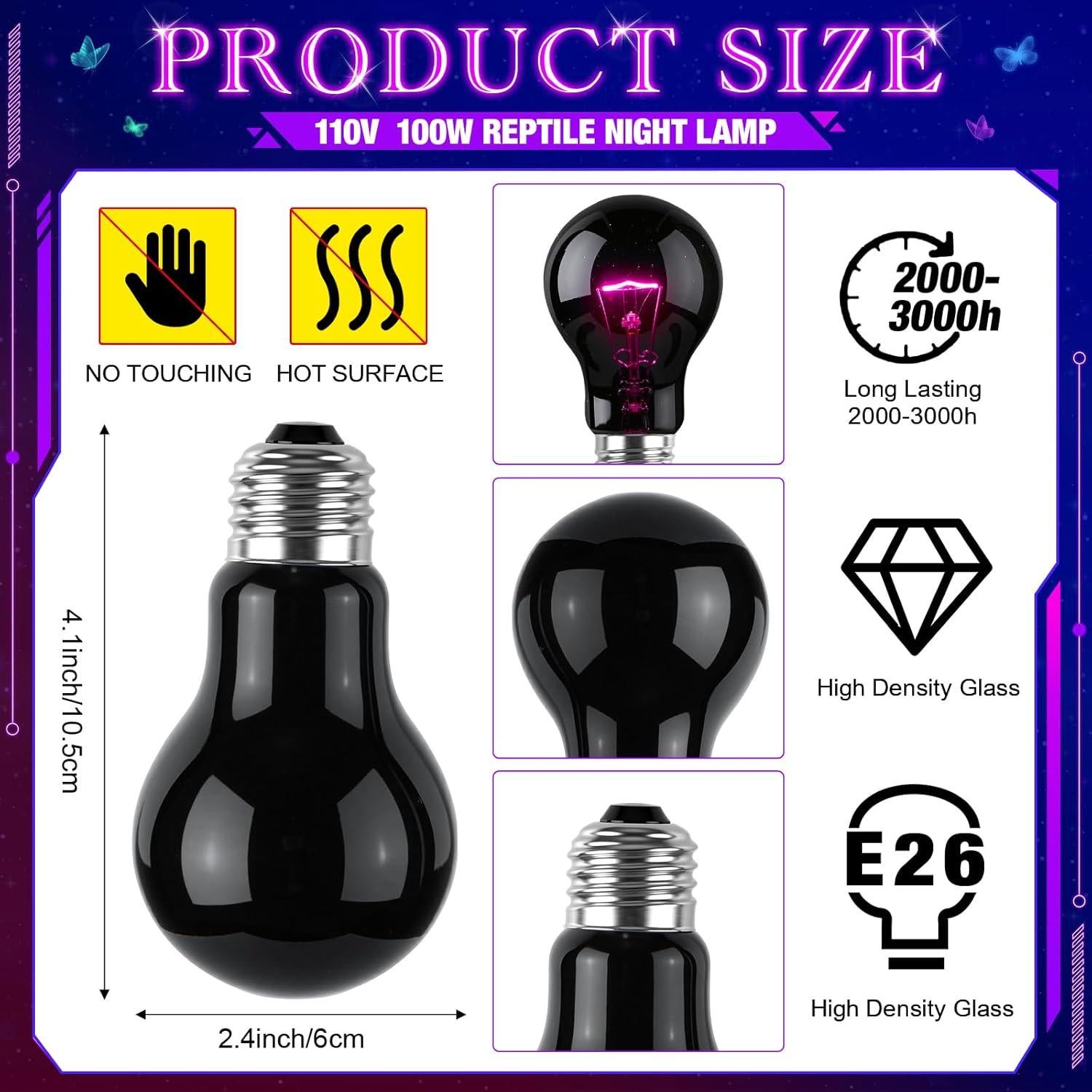 8 Bombillas de Calor Infrarrojo 100W para Reptiles Kittmip