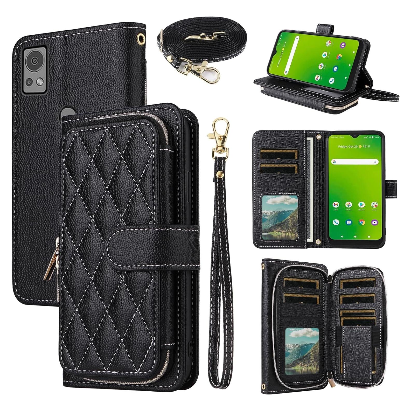 Funda de Cartera Dswteny Negra para Cricket Icon 5 y AT&T Motivate 4