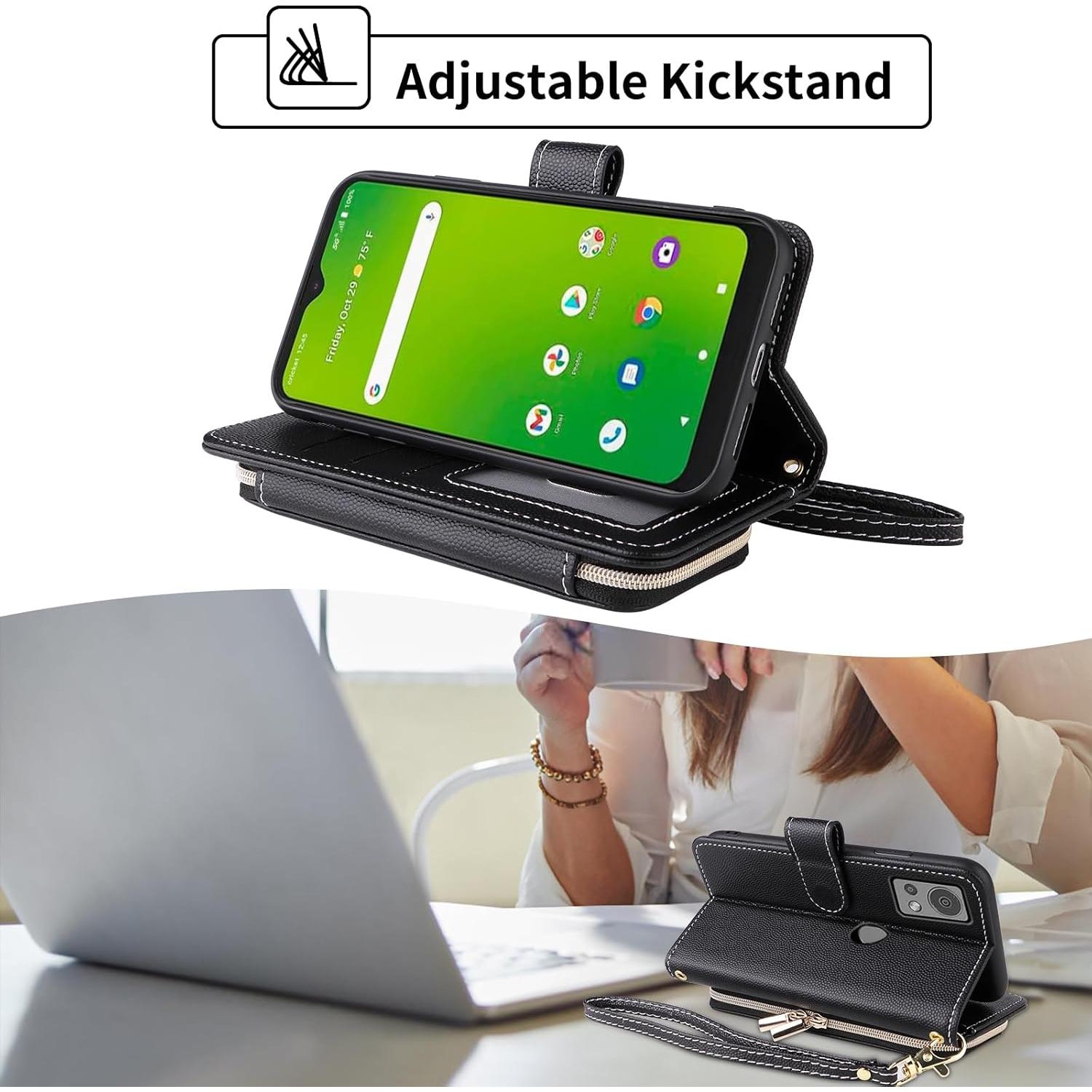 Funda de Cartera Dswteny Negra para Cricket Icon 5 y AT&T Motivate 4