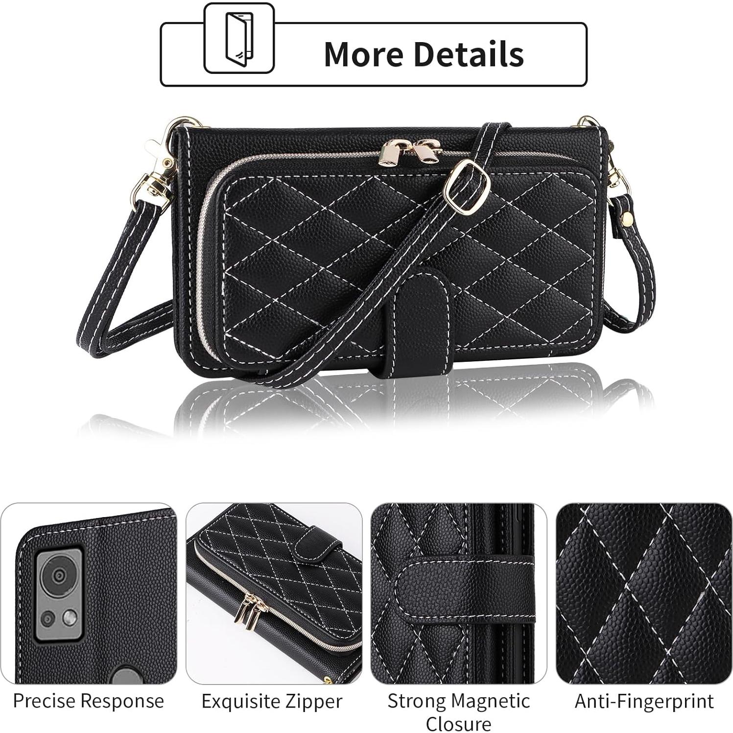 Funda de Cartera Dswteny Negra para Cricket Icon 5 y AT&T Motivate 4