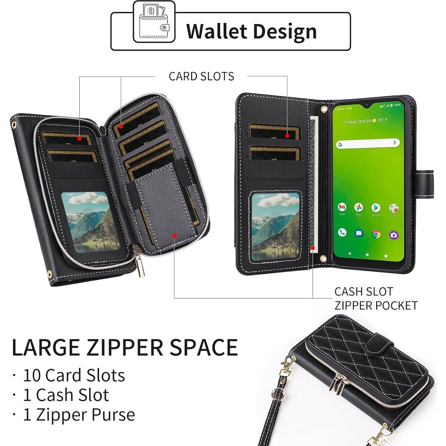 Funda de Cartera Dswteny Negra para Cricket Icon 5 y AT&T Motivate 4