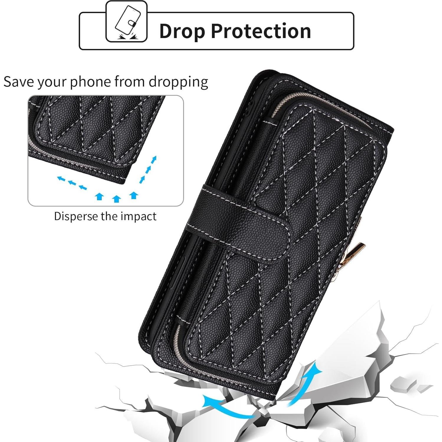 Funda de Cartera Dswteny Negra para Cricket Icon 5 y AT&T Motivate 4