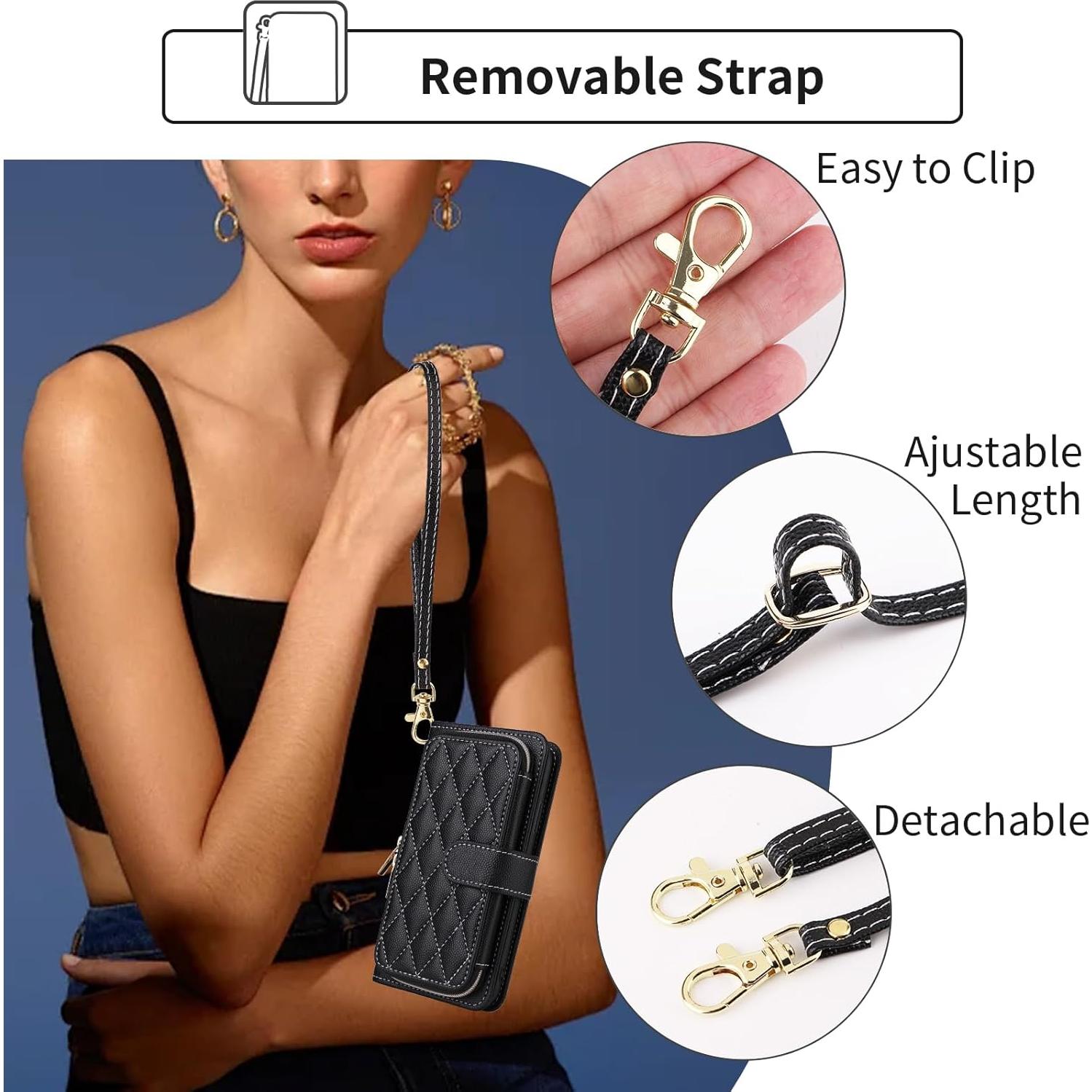 Funda de Cartera Dswteny Negra para Cricket Icon 5 y AT&T Motivate 4