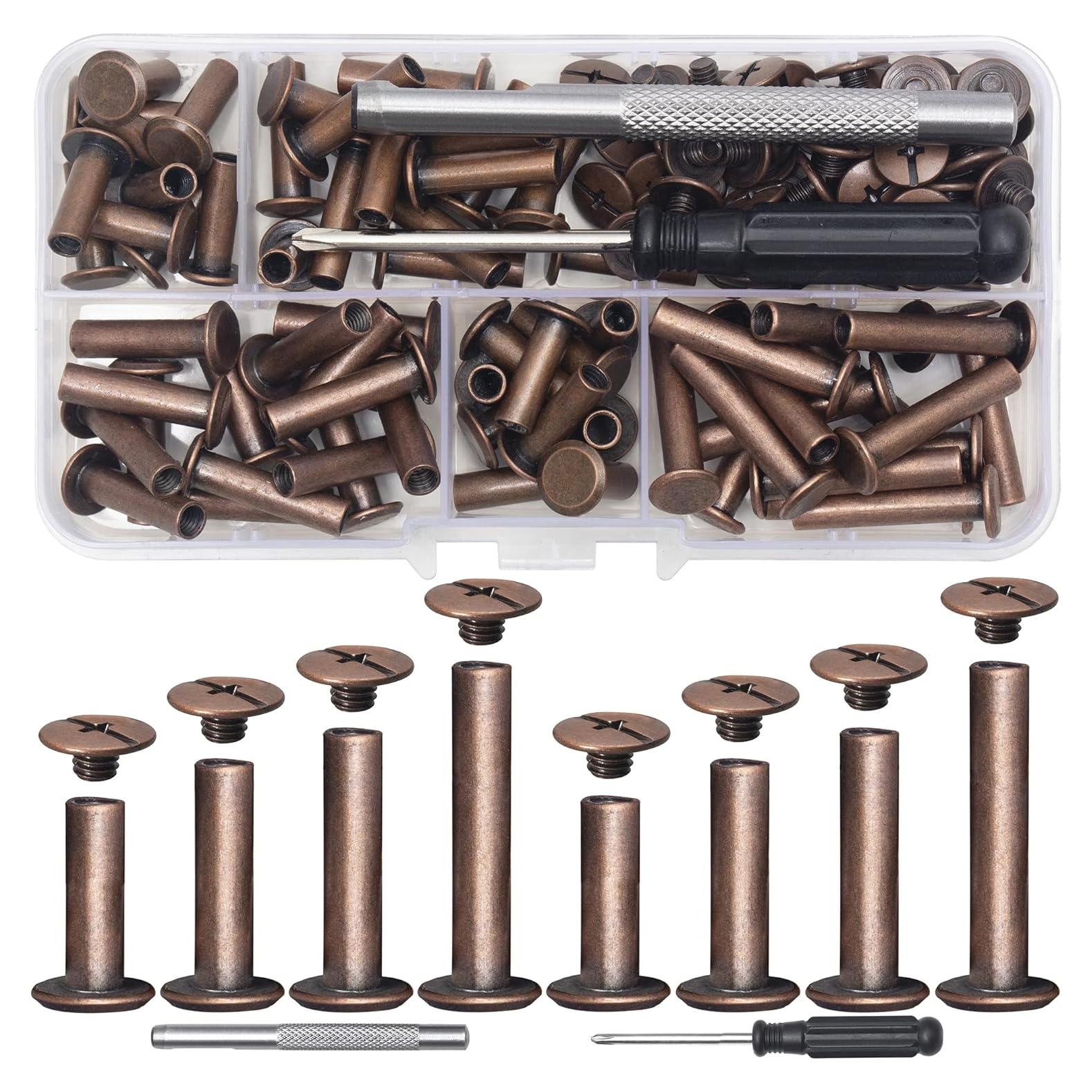 70 Tornillos Chicago Cobre Antiguo M5 para Artesanías de Cuero