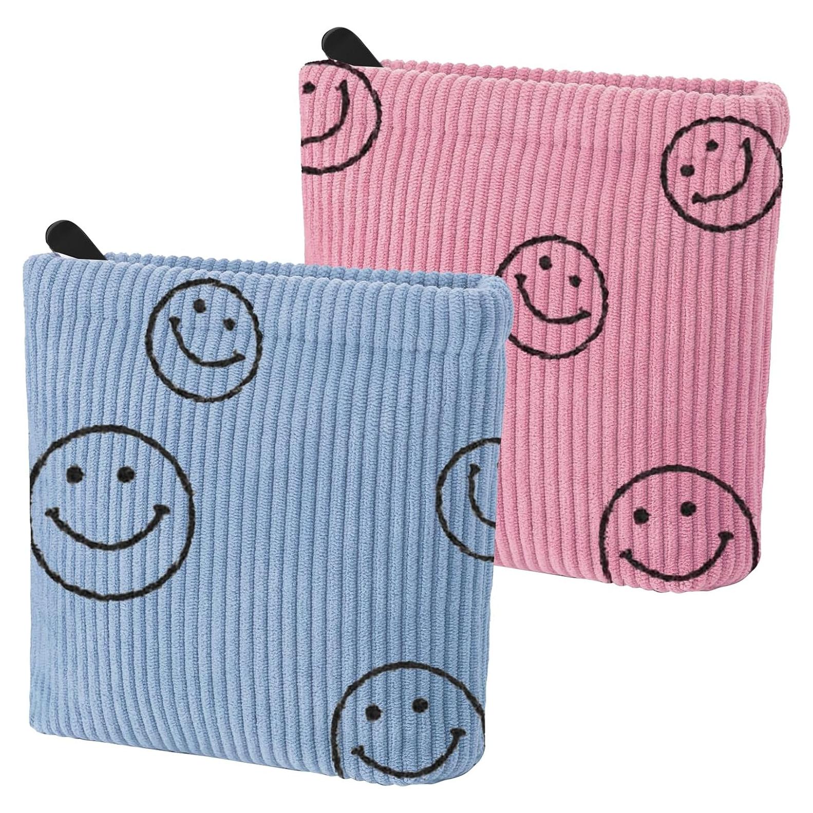 2 PCS Bolsa de Terciopelo Rosa y Azul para Toallas Sanitarias