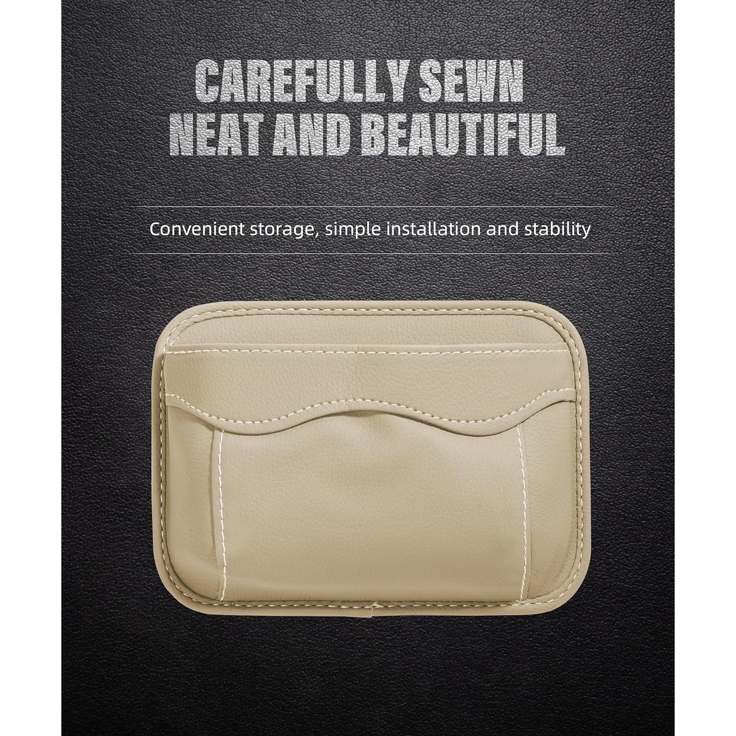 YAKEFLY Car Seat Side Pocket Organizer PU Leather Holder with Cell Phone Sunglasses Gap Filler Mini Storage Bag, Interior Accessories Organizer (Beige)