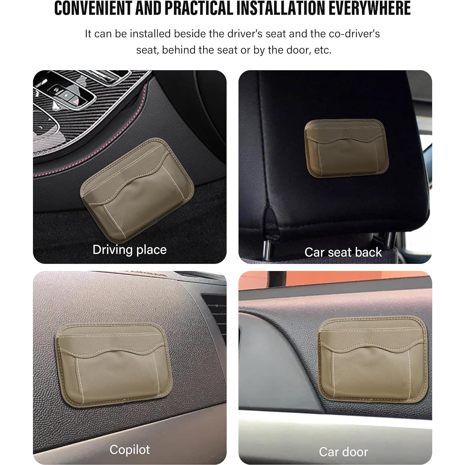 YAKEFLY Car Seat Side Pocket Organizer PU Leather Holder with Cell Phone Sunglasses Gap Filler Mini Storage Bag, Interior Accessories Organizer (Beige)