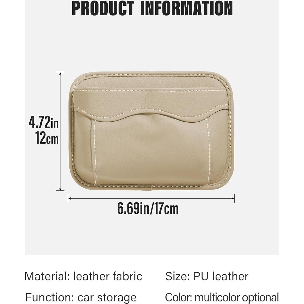 YAKEFLY Car Seat Side Pocket Organizer PU Leather Holder with Cell Phone Sunglasses Gap Filler Mini Storage Bag, Interior Accessories Organizer (Beige)