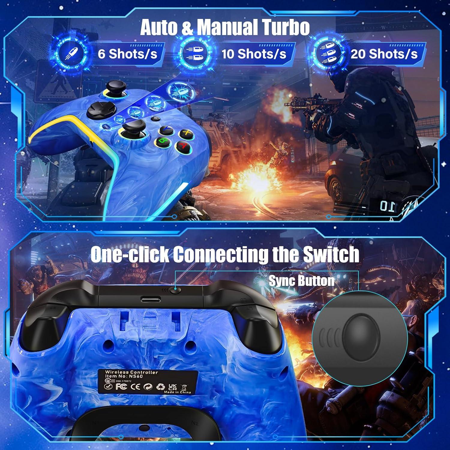 Controlador Inalámbrico Pro JAVRUNWOF para Nintendo Switch Azul