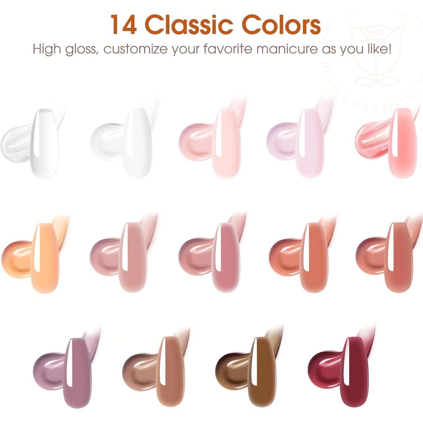 Kit de Gel de Uñas Poly ROSALIND - 14 Colores + Mini Lámpara UV
