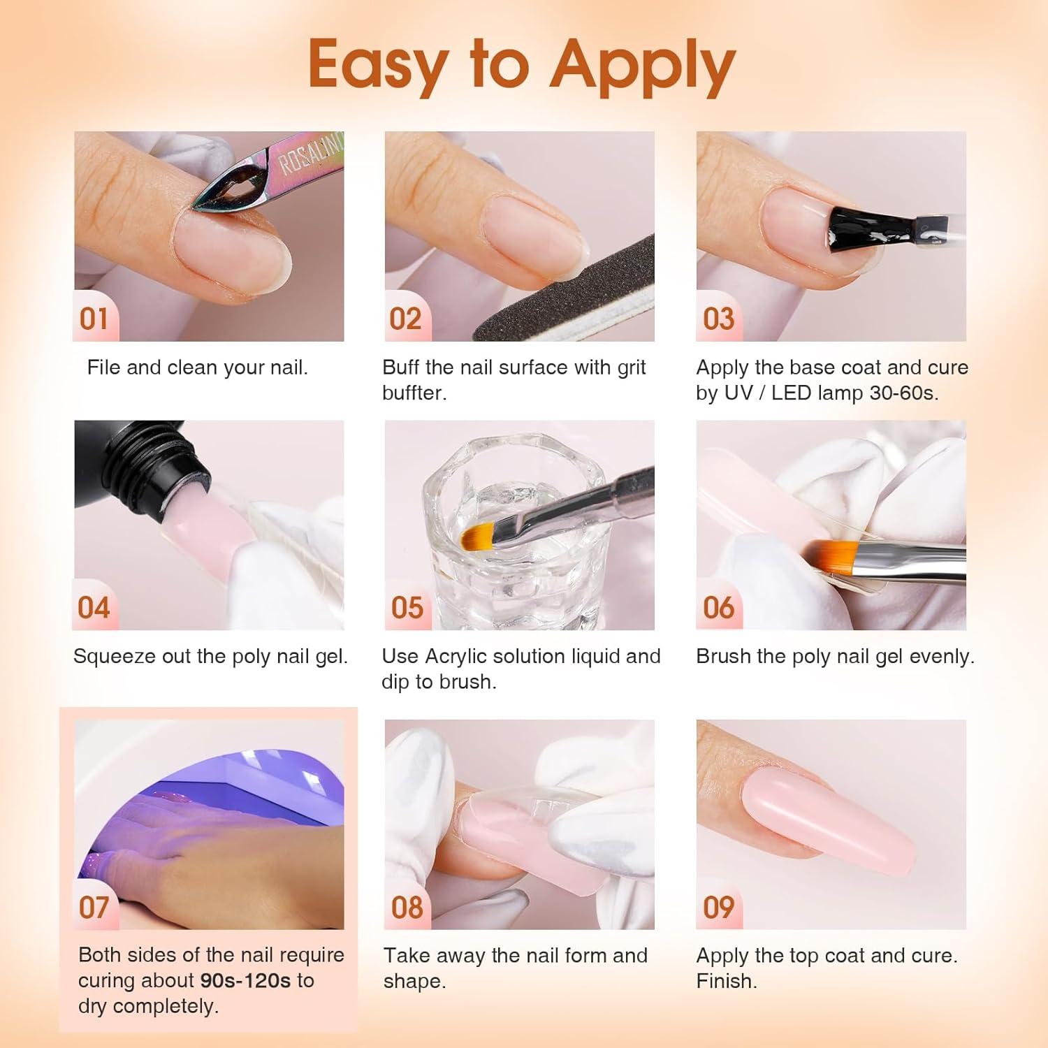 Kit de Gel de Uñas Poly ROSALIND - 14 Colores + Mini Lámpara UV