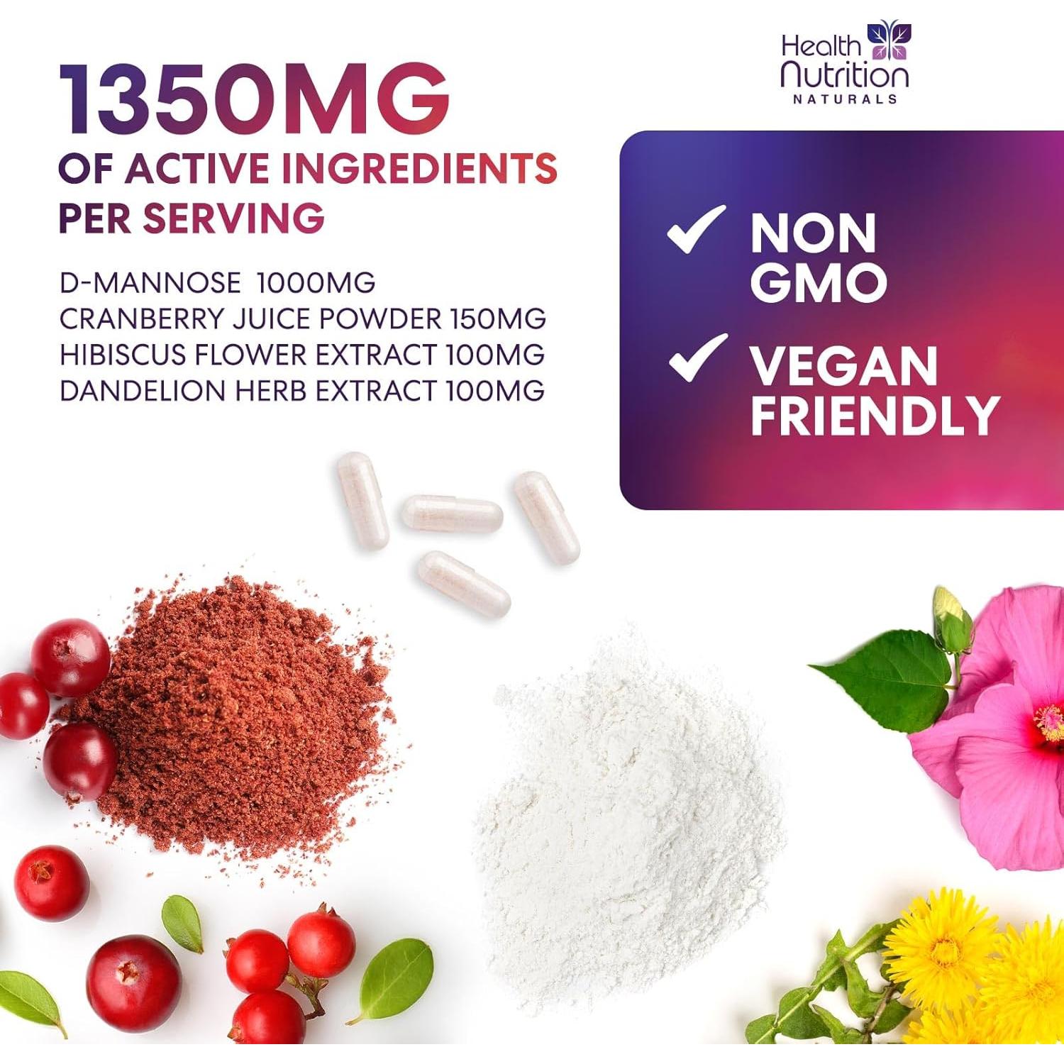 Suplemento D-Mannose 1350mg con Arándano y Hibisco - 60 Cápsulas