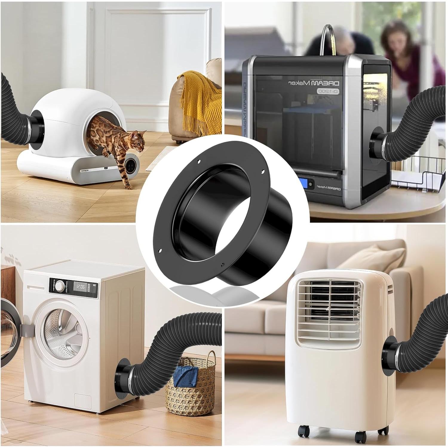 Conector de Ducto 3" Hon&Guan ABS Negro para Ventilación