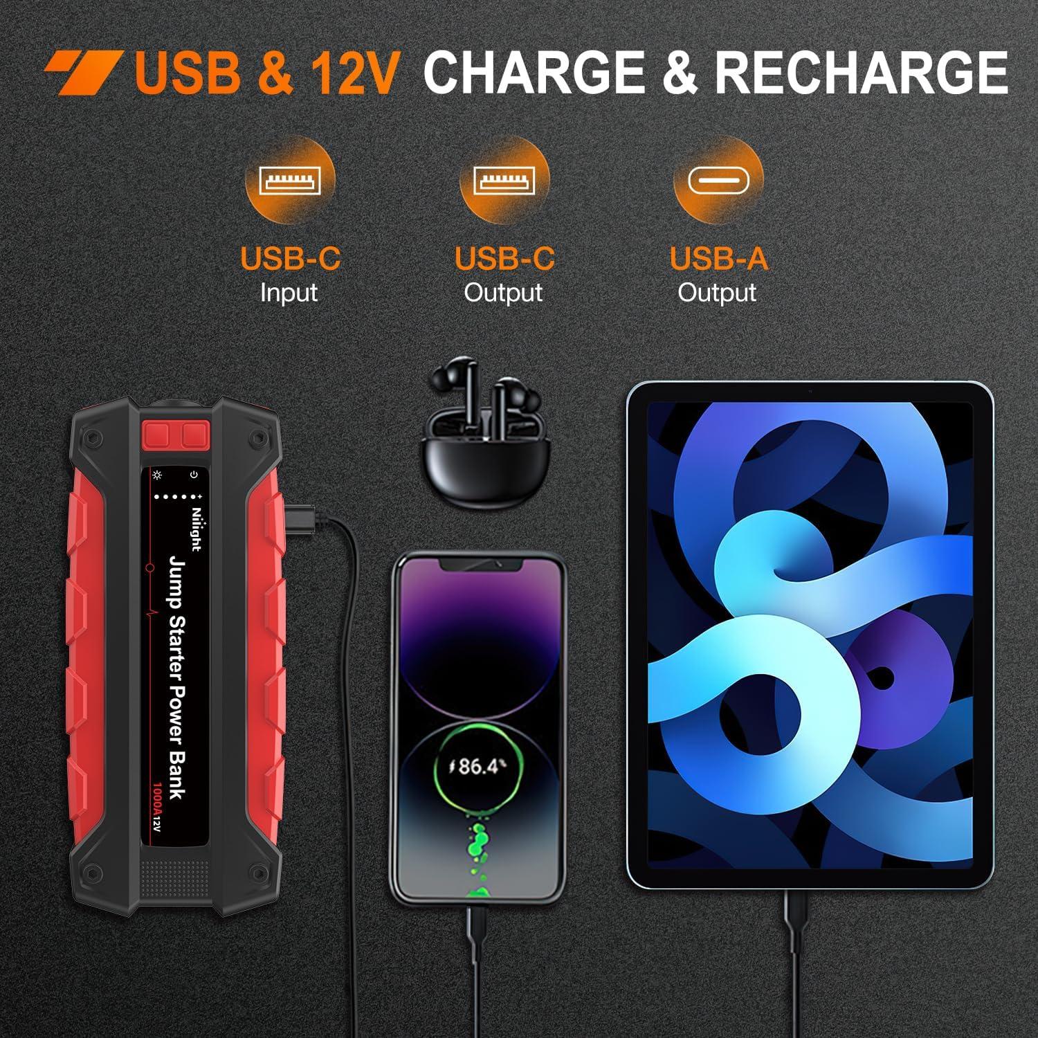 Arrancador de Batería Nilight 1000A para Coche y Moto