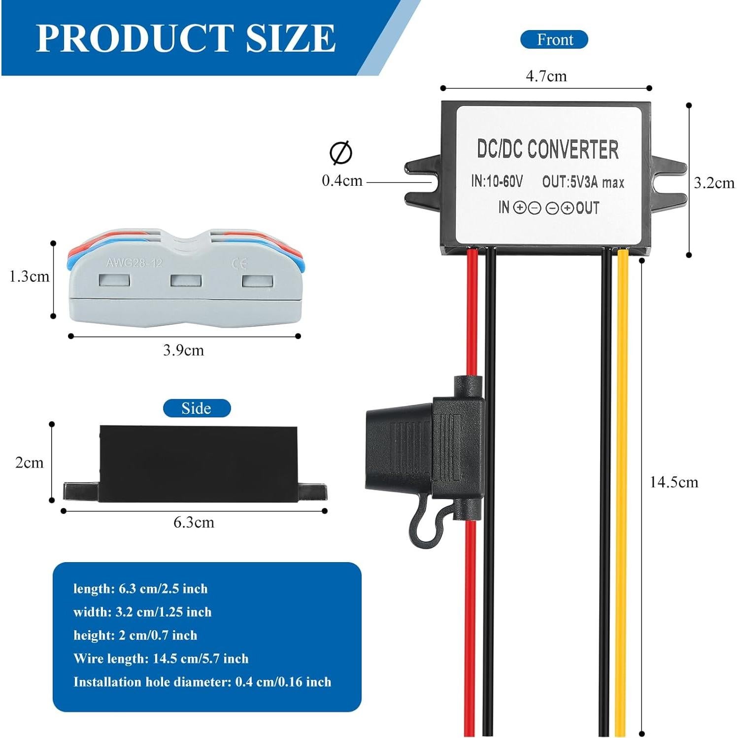 Convertidor DC-DC BEYIMEI 10-60V a 5V 3A 15W IP67