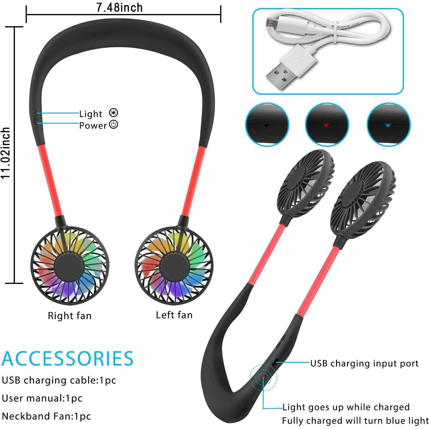 Ventilador de Cuello ANYPOWK Recargable 3 Velocidades LED Negro