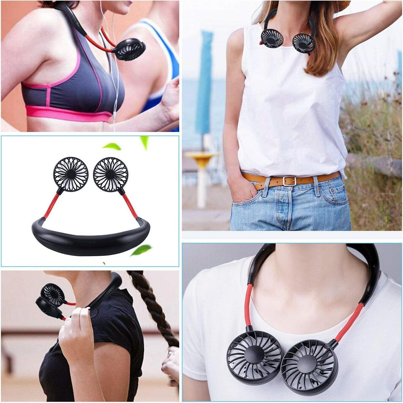 Ventilador de Cuello ANYPOWK Recargable 3 Velocidades LED Negro