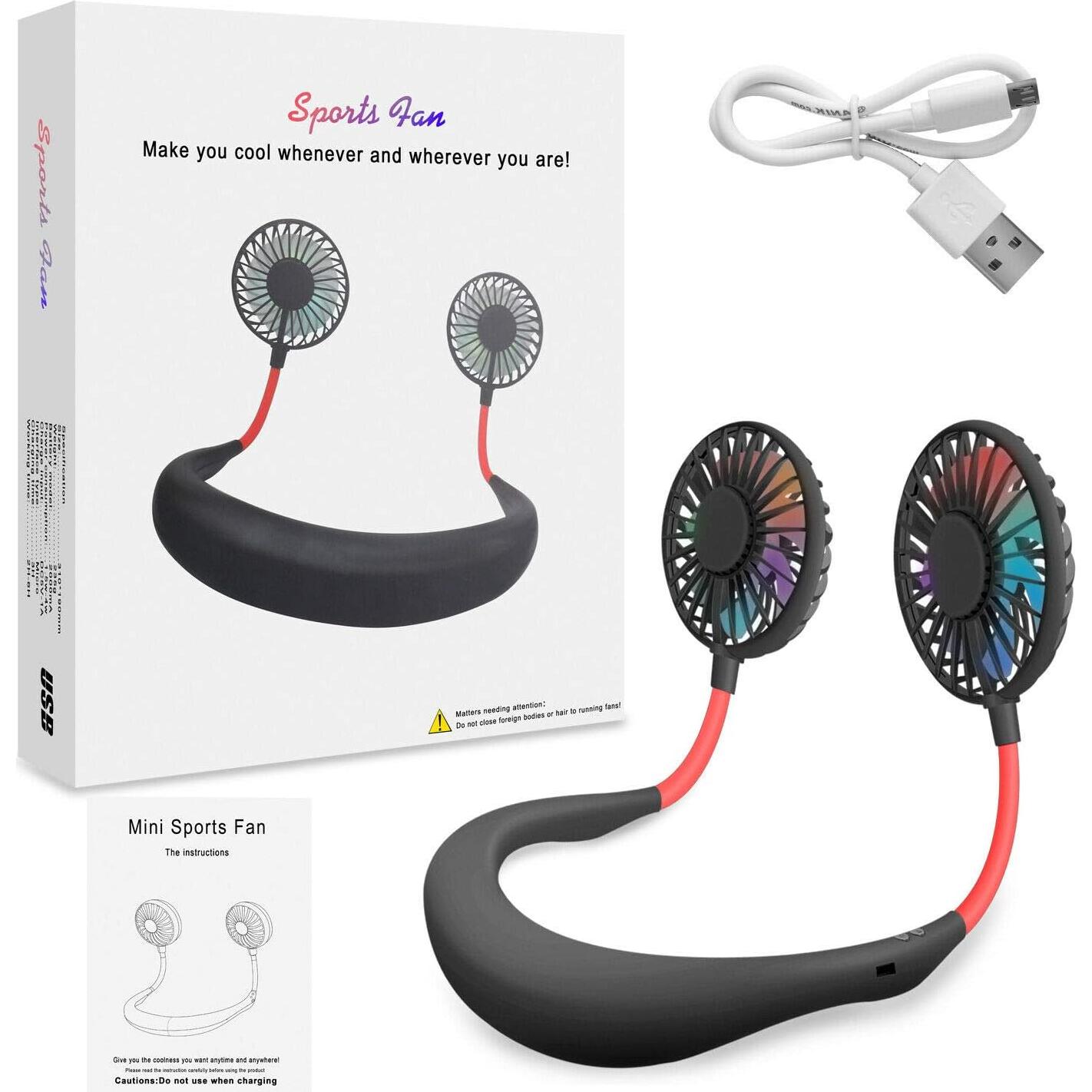 Ventilador de Cuello ANYPOWK Recargable 3 Velocidades LED Negro