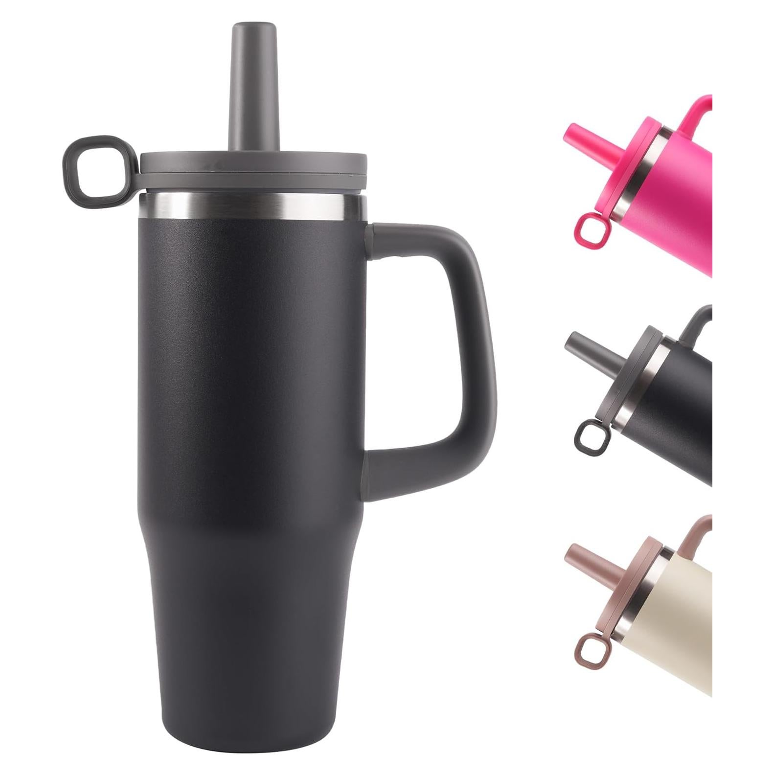 Taza de Agua Aislada Fijinhom 32oz Negra con Pajilla y Tapa