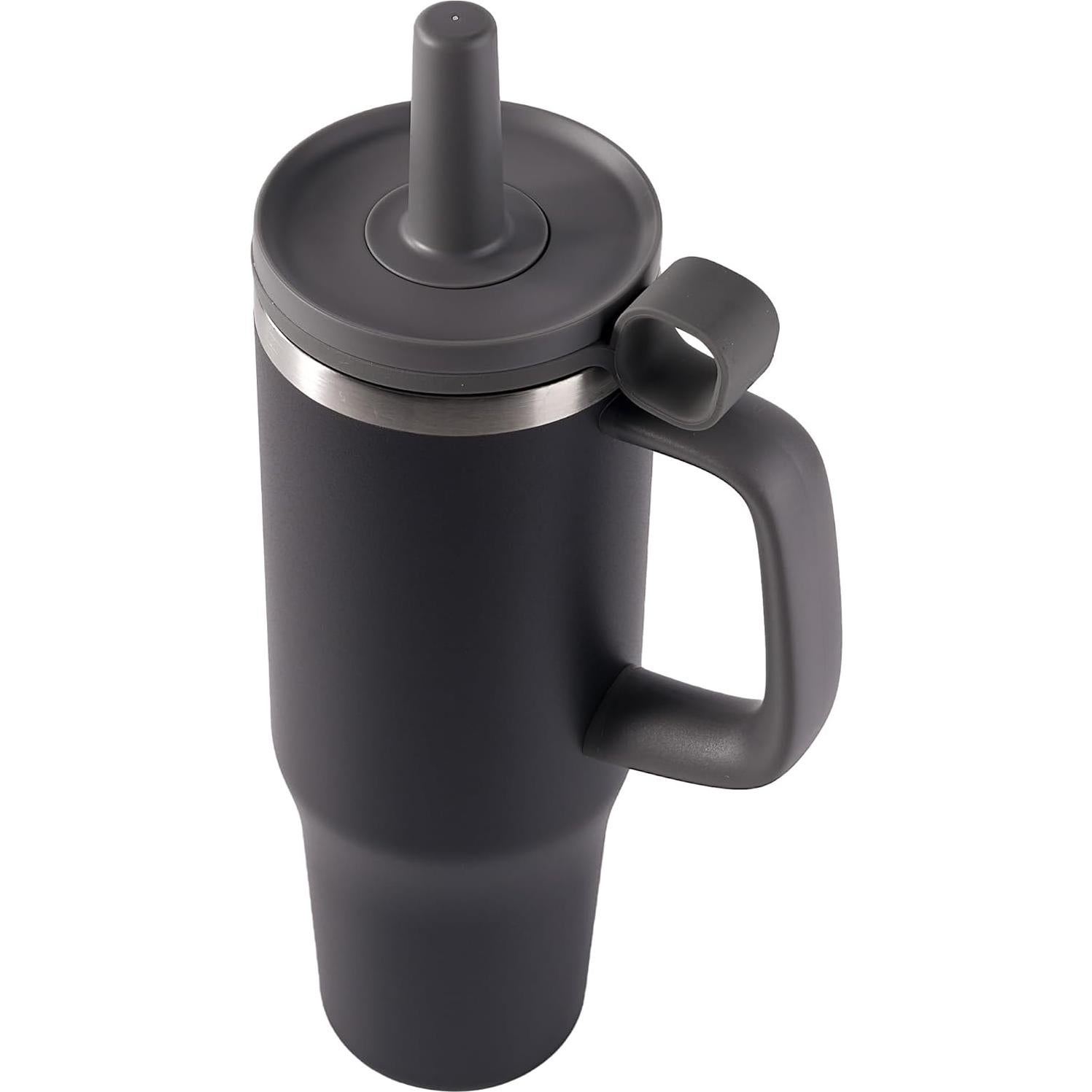 Taza de Agua Aislada Fijinhom 32oz Negra con Pajilla y Tapa