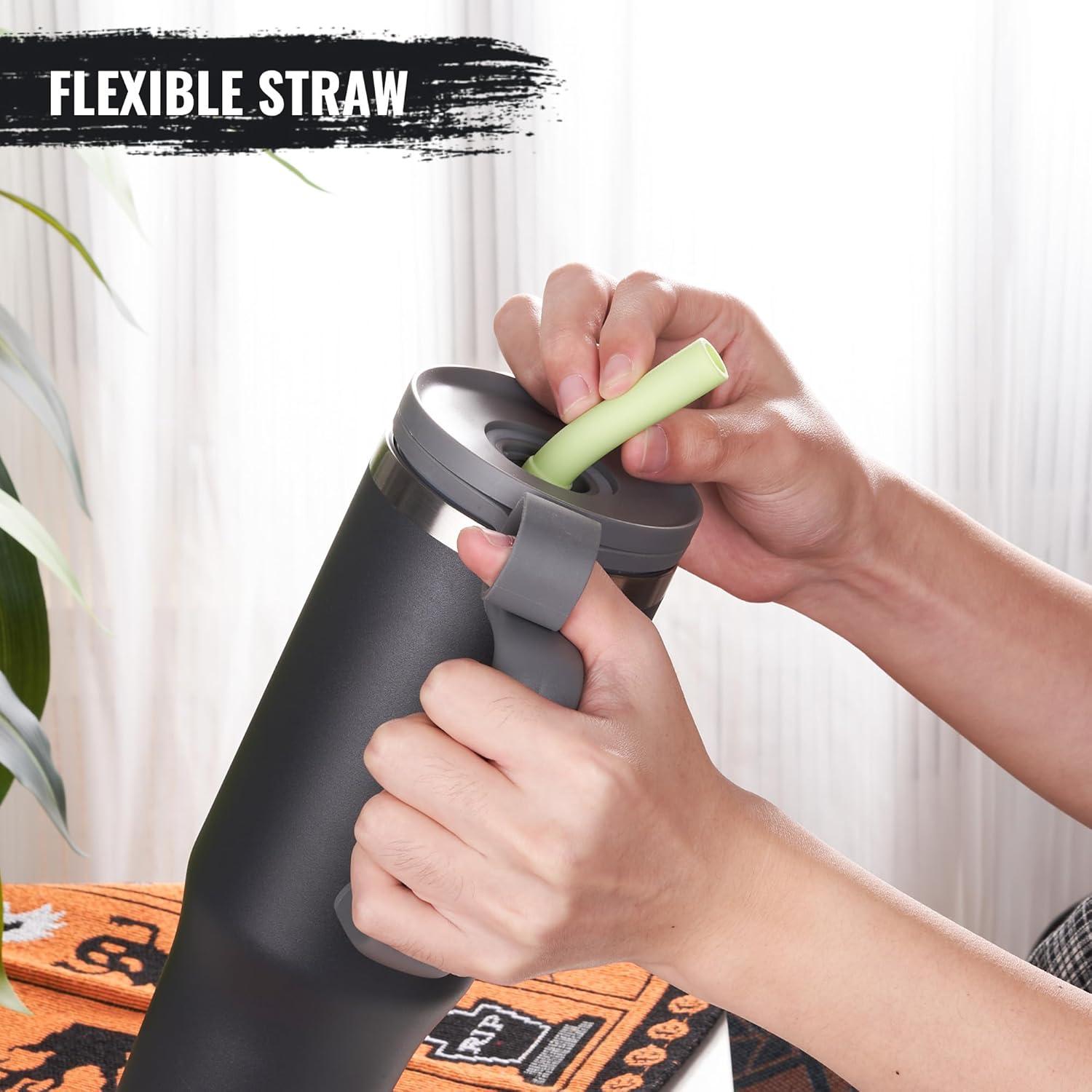 Taza de Agua Aislada Fijinhom 32oz Negra con Pajilla y Tapa