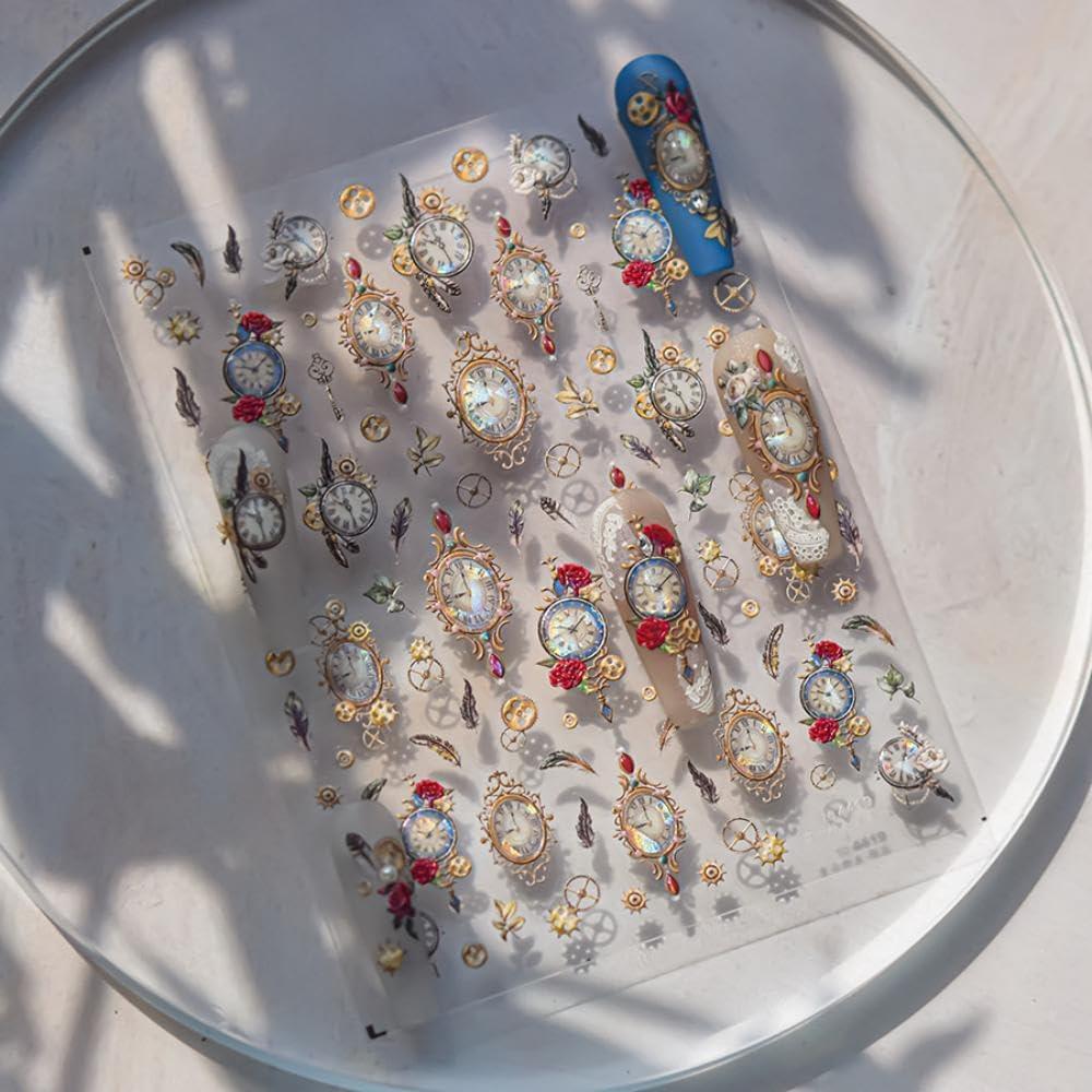 Calcomanías de Uñas Vintage NBNTGH Reloj 5D Autoadhesivas