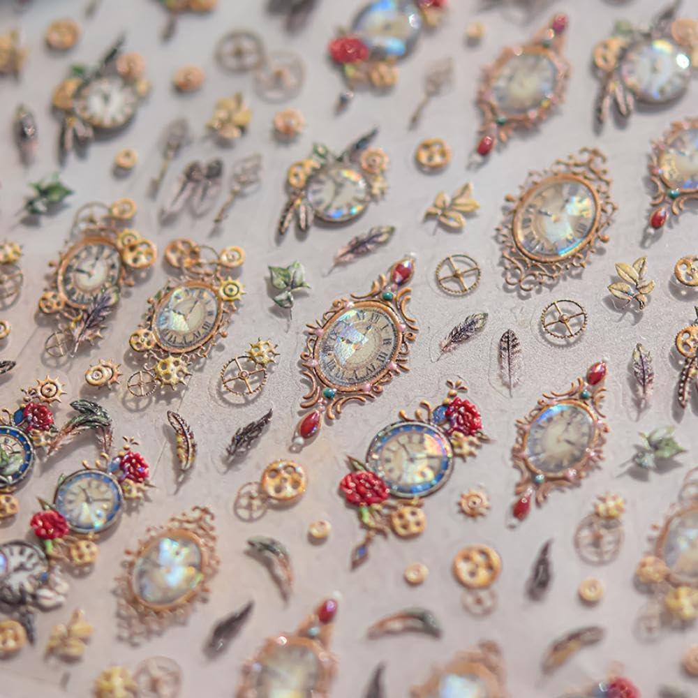 Calcomanías de Uñas Vintage NBNTGH Reloj 5D Autoadhesivas