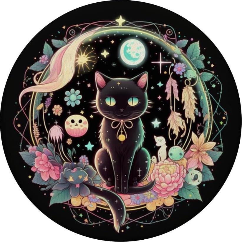 PopGrip Adhesivo Fases de la Luna Gato Negro Kawaii