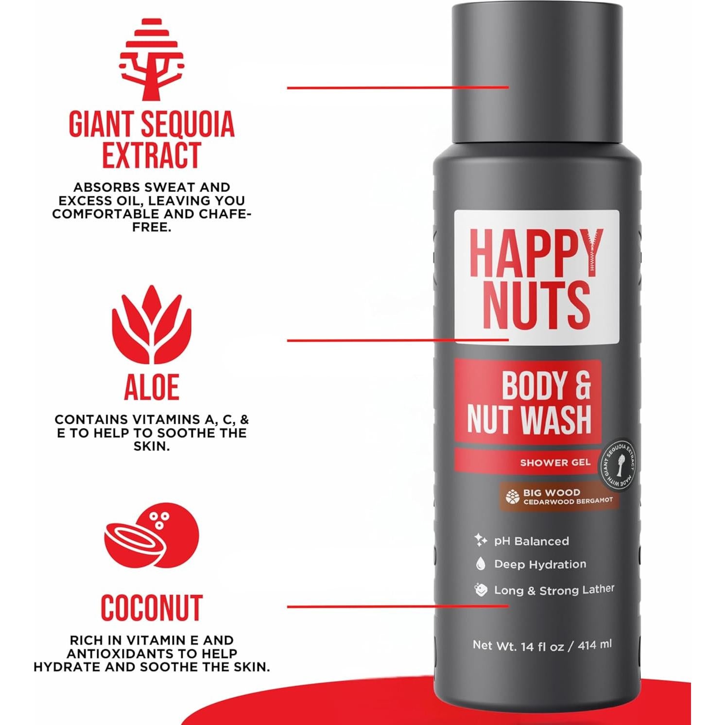 Gel de Ducha Hidratante Happy Nuts Big Wood 414 ml para Hombres