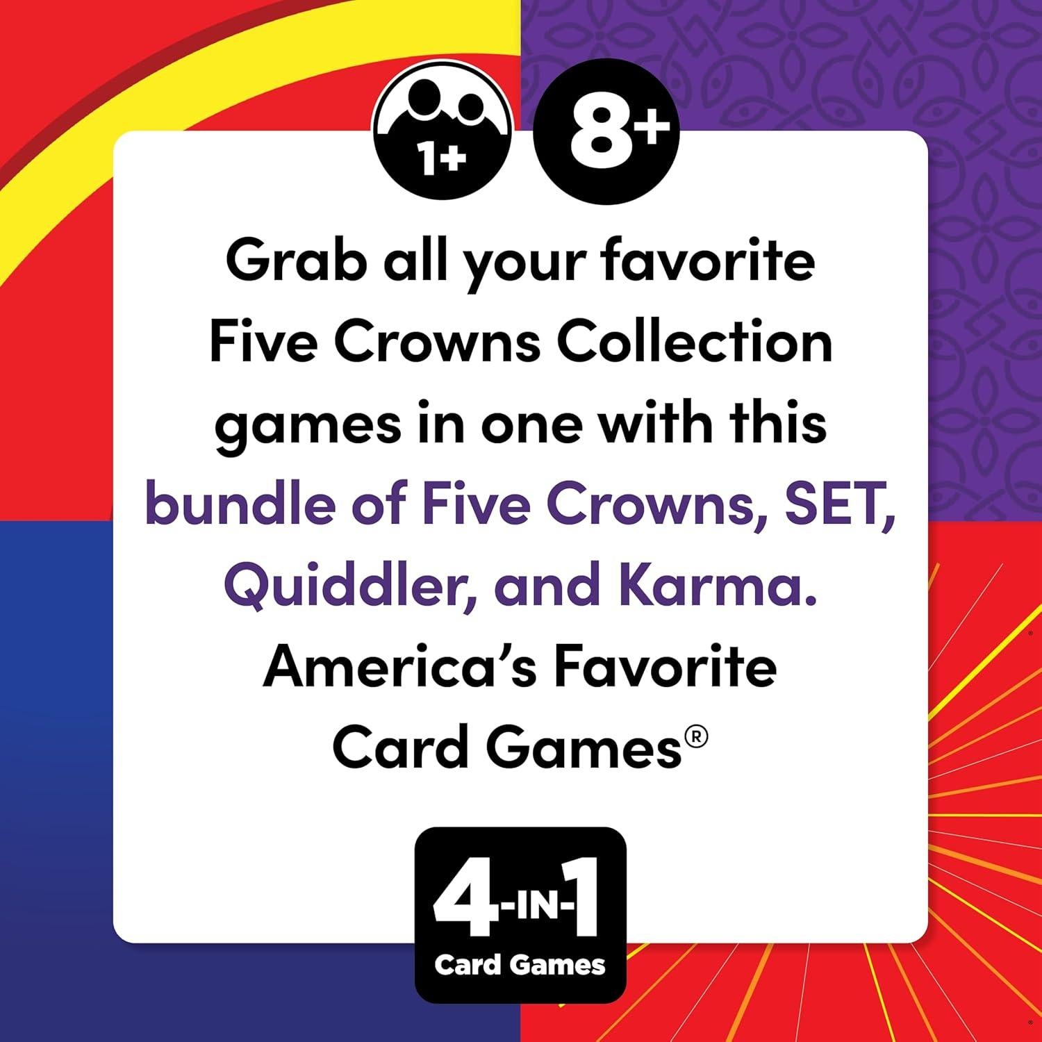 Paquete de 4 Juegos de Cartas Five Crowns - SET, Quiddler, Karma