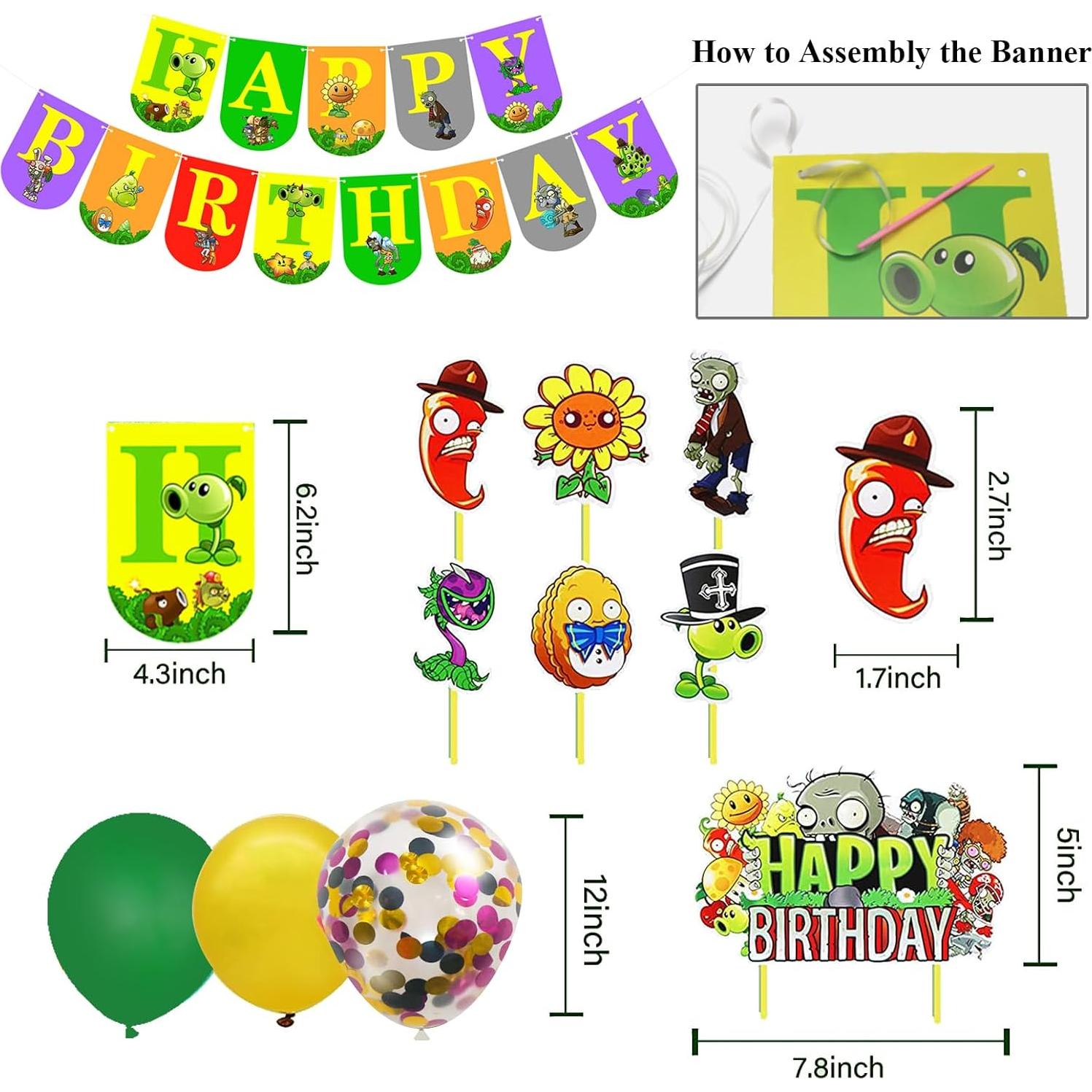 Kit de Decoración Fiesta Cumpleaños PVZ - 5 Accesorios