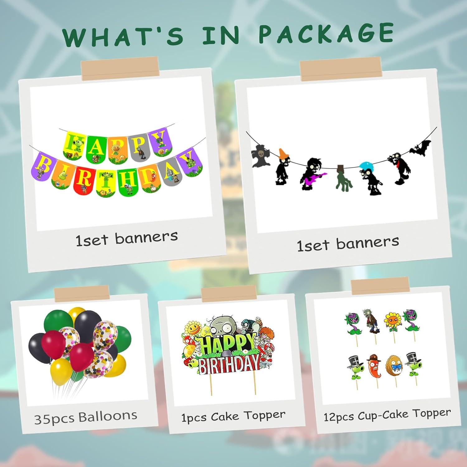 Kit de Decoración Fiesta Cumpleaños PVZ - 5 Accesorios