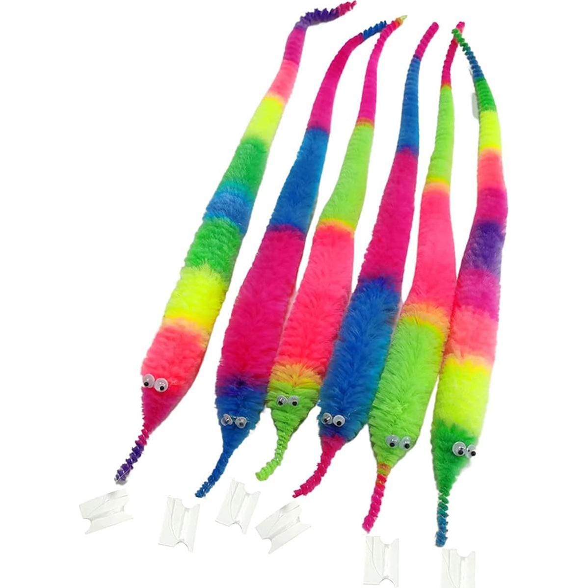 Juguetes de Gusano Difuso SHENGSEN 6 Piezas Arcoíris para Gatos