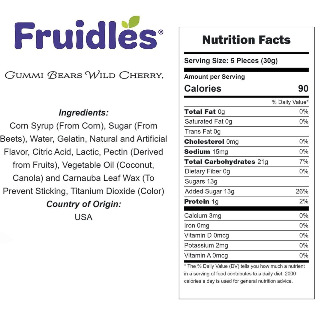 Ositos de Goma Fruidles de Cereza Silvestre 454g - Sin Gluten