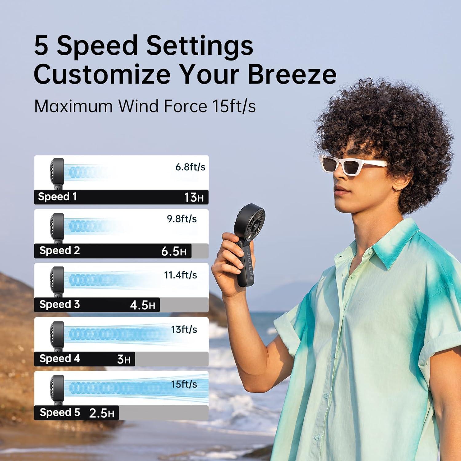 Ventilador de Mano JISULIFE Life7 - 5 Velocidades, Plegable