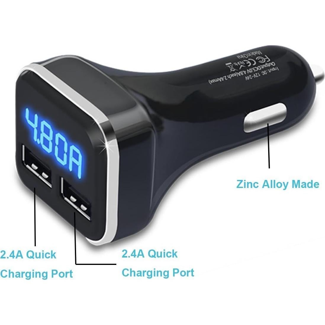 Cargador de Coche USB Doble JEBSENS 4.8A 24W con Pantalla LED